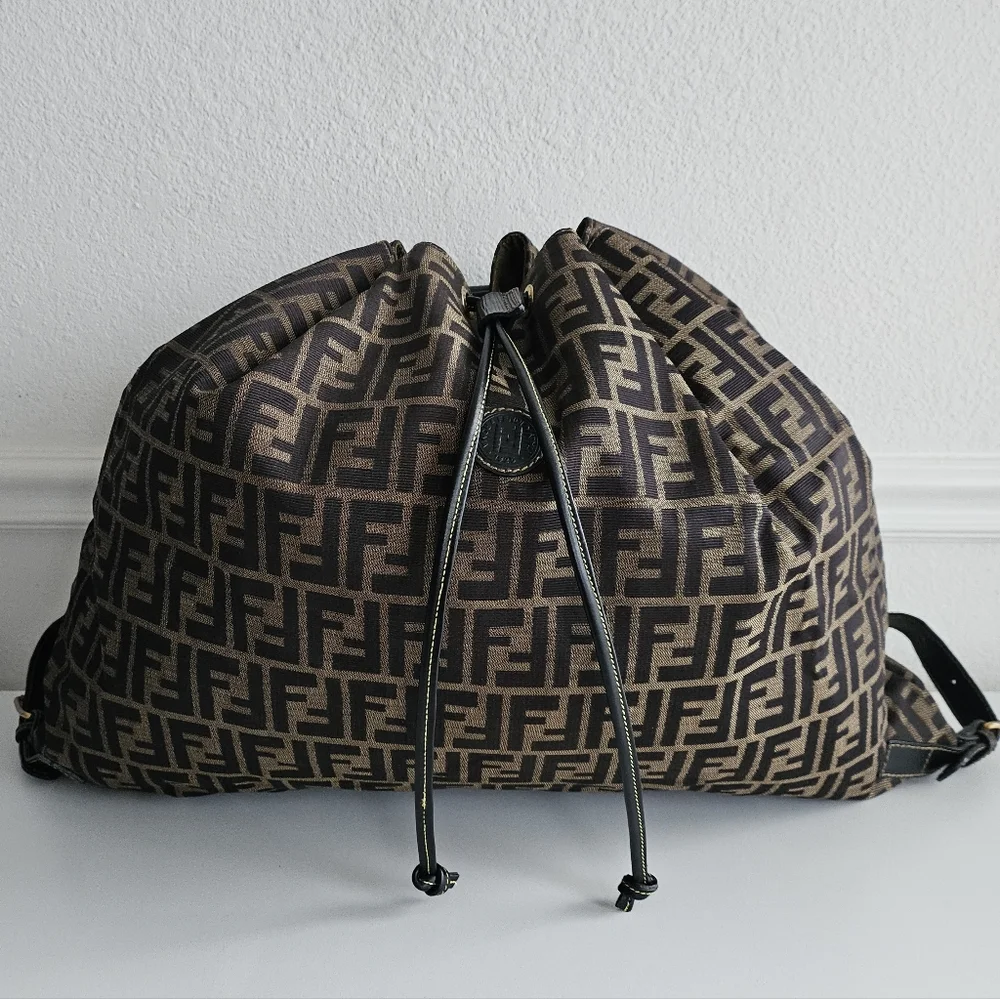Fendi Brown Zucca Large Drawstring Backpack